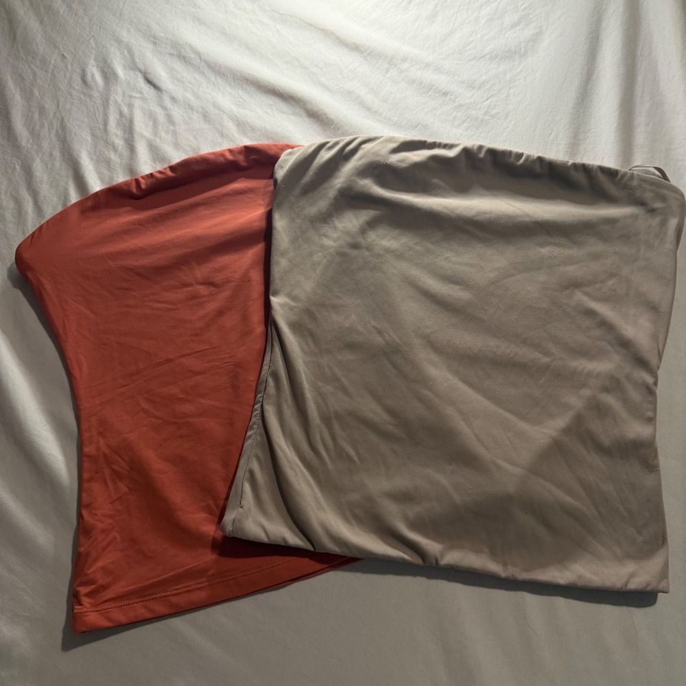 Set of 2 Strapless Tube Tops Terracotta Orange and Tan Neutral Stretch Basics